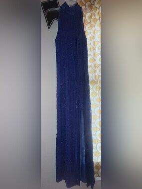 Embellished Navy Blue Sequin Maxi Dress